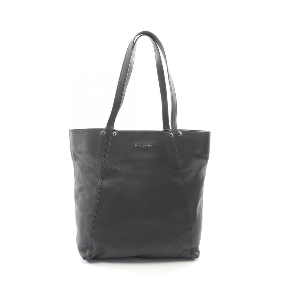 Bulgari BVLGARI Logo Tote Bag Handbag Leather Men's Black